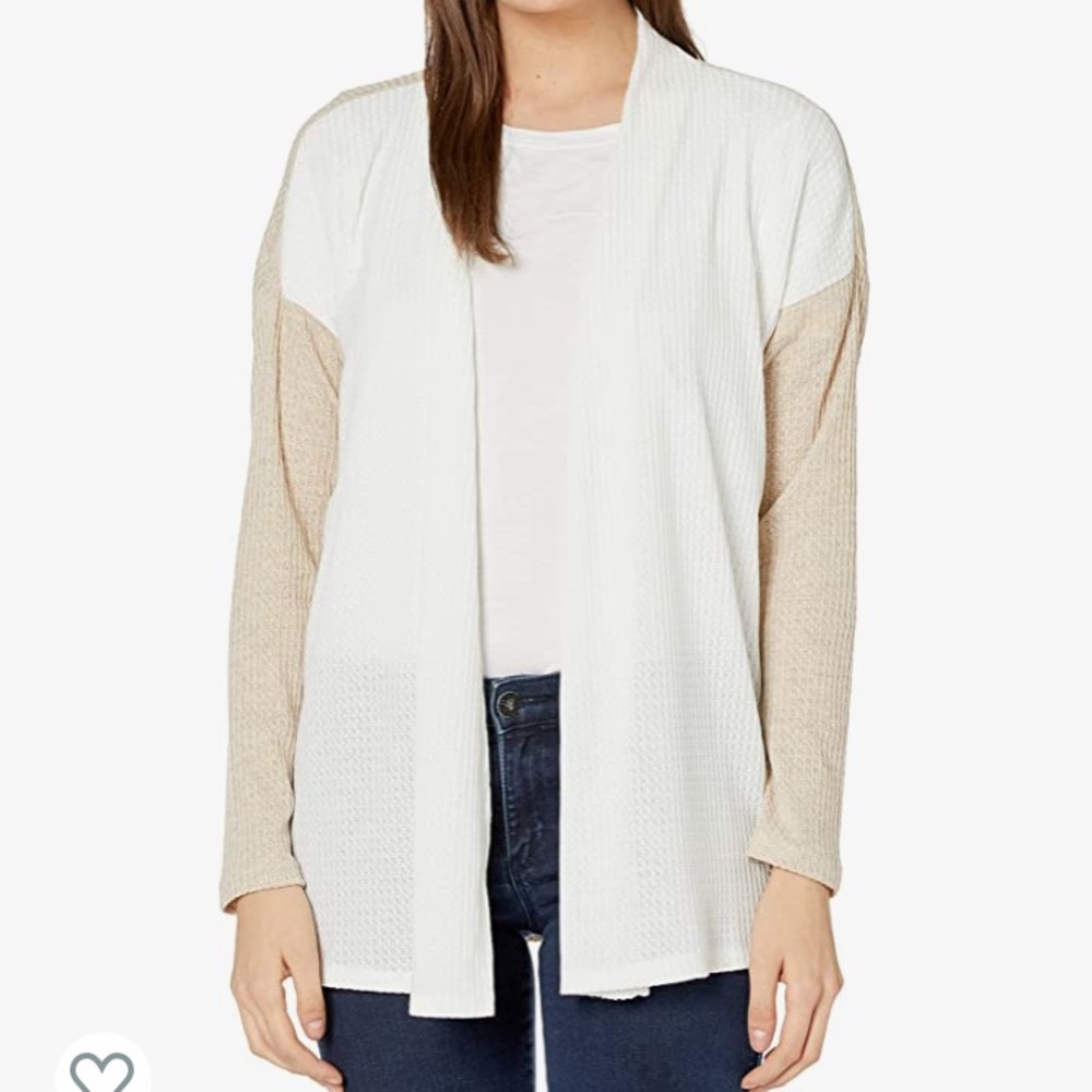 Bobeau Duo-Tone Almond Beige White Open Cardigan Sweater Medium NEW